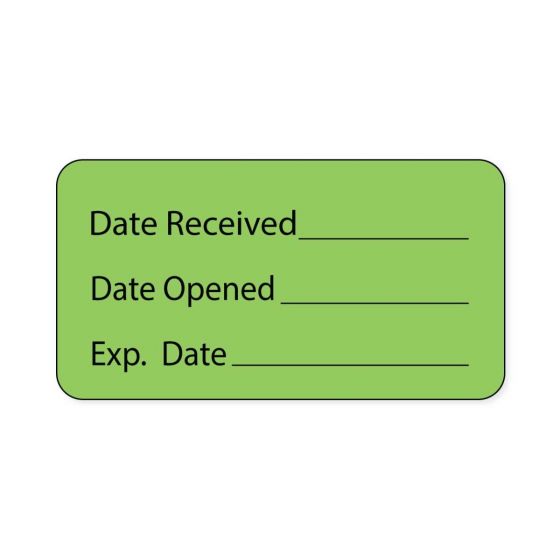 Lab Communication Label (Paper, Permanent) Date Received  1 5/8"x7/8" Fluorescent Green - 1000 per Roll