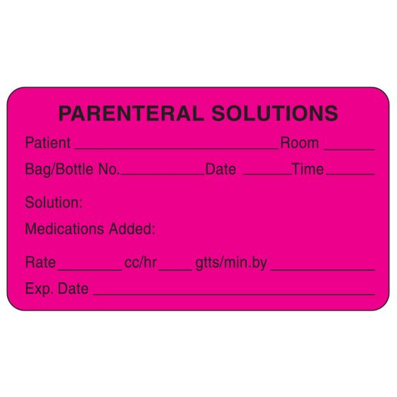 Communication Label (Paper, Permanent) Parenteral Solutions 3" x 1 3/4" Fluorescent Pink - 500 per Roll