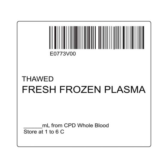 ISBT 128 Label (Synthetic, Permanent) "Thawed Fresh Frozen'' 2"x2" White - 500 per Roll