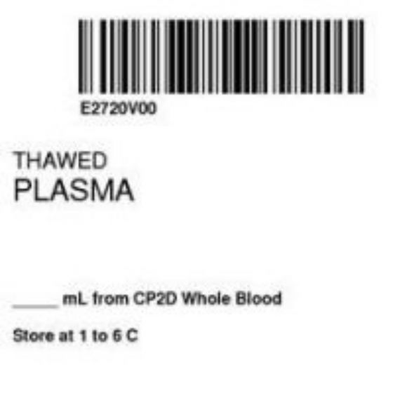 ISBT 128 Label (Synthetic, Permanent) "Thawed Plasma'' 2"x2" White - 500 per Roll