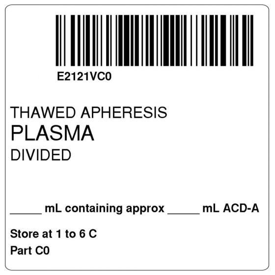 ISBT 128 Label (Synthetic, Permanent) "Thawed Apheresis'' 2"x2" White - 500 per Roll