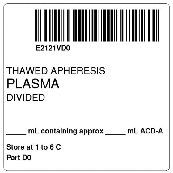 ISBT 128 Label (Synthetic, Permanent) "Thawed Apheresis'' 2"x2" White - 500 per Roll