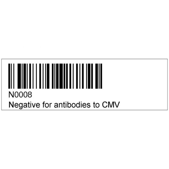 ISBT 128 Label (Synthetic, Permanent) "CMV SeroNegative'' 2"x5/8" White - 250 per Roll