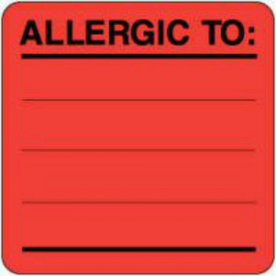 Label Paper Permanent Allergic To:  1 7/8"x1 7/8" Red 1000 per Roll