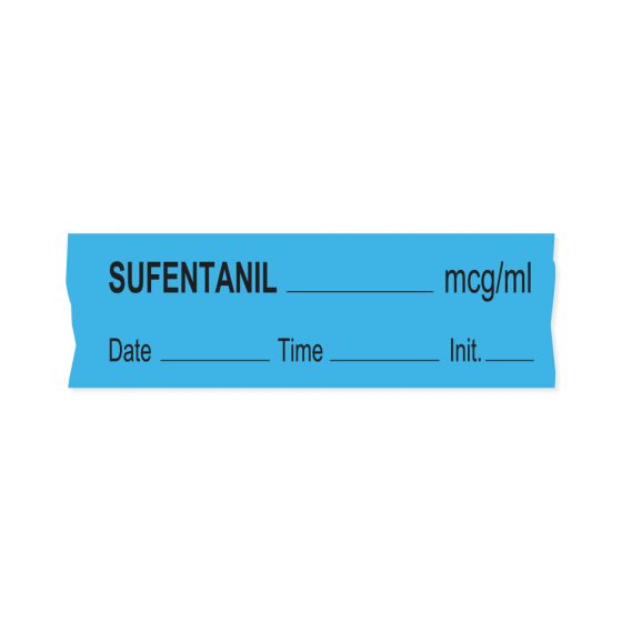 Anesthesia Tape with Date, Time & Initial (Removable) Sufentanil mcg/ml 1/2" x 500" - 333 Imprints - Blue - 500 Inches per Roll