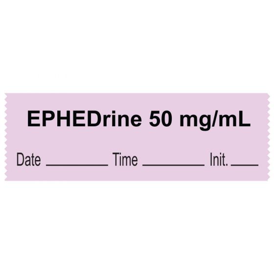 ANESTHESIA TAPE WITH DATE, TIME, AND INITIAL - TALL - MAN LETTERING REMOVABLE "EPHEDRINE 50 MG/ML" 1" CORE 1/2" X 500" VIOLET 333 IMPRINTS 500 INCHES PER ROLL