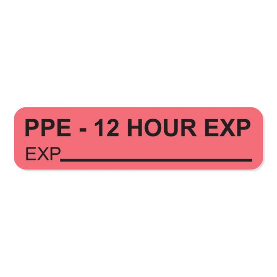 PPE 12 Hour Expiration Label Paper Permanent, 1" Core, 1-1/4" x 5/16" Fluorescent Red, 760 per Roll