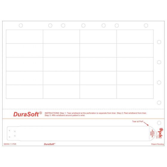 DURASOFT® LASER WRISTBAND/LABEL WITH HOLES, TAMPER EVIDENT, PAPER, 2 1/2" X 1", ADULT, WHITE, 20 LABELS PER SHEET, 4 PKS OF 250 SHEETS PER CASE