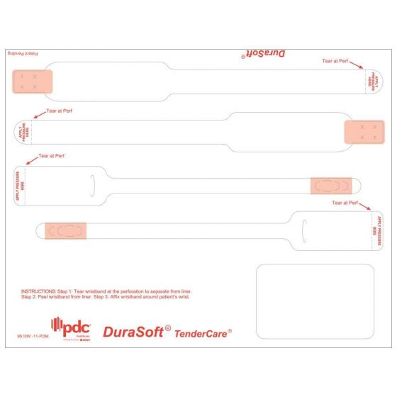 DURASOFT® TENDERCARE® LASER WRISTBAND/LABEL TAMPER EVIDENT, PAPER, 3 1/4" X 2", ADULT/INFANT, WHITE, 2 PKS OF 250 SHEETS PER CASE