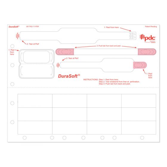 DuraSoft® Tendercare® Laser Patient ID Wristband/Label Set with Holes, Infant/Pedi, Tamper Evident, 12 Labels, White