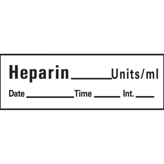 Anesthesia Tape with Date, Time & Initial (Removable) Heparin Units/ml 1/2" x 500" - 333 Imprints - White - 500 Inches per Roll