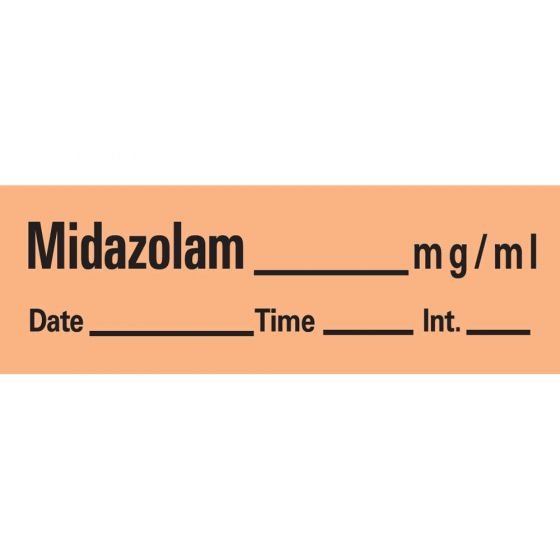 Anesthesia Tape with Date, Time & Initial (Removable) Midazolam mg/ml 1/2" x 500" - 333 Imprints - Orange - 500 Inches per Roll