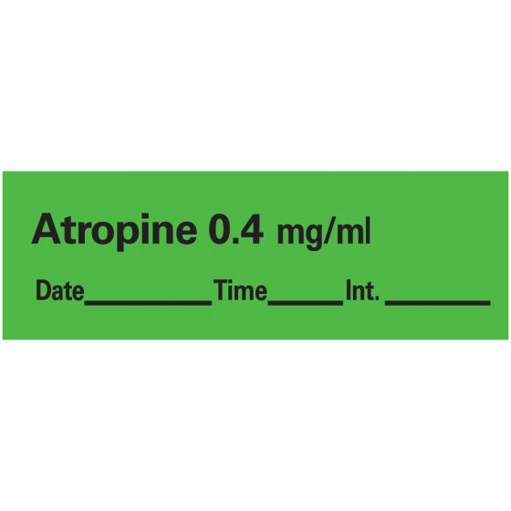 Anesthesia Tape with Date, Time & Initial (Removable) Atropine 0.4 mg/ml 1/2" x 500" - 333 Imprints - Green - 500 Inches per Roll