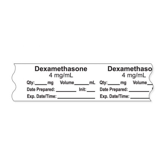 Anesthesia Tape, with Expiration Date, Time & Initial (Removable), "Dexamethasone 4 mg/ml" 3/4" x 500" White - 333 Imprints - 500 Inches per Roll