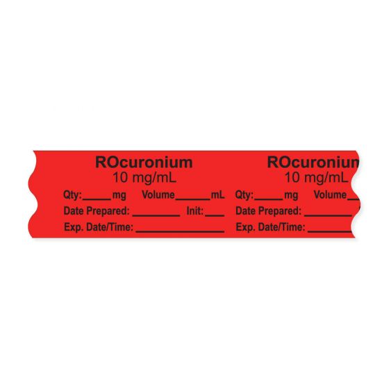 Anesthesia Tape, with Expiration Date, Time & Initial (Removable), "Rocuronium 10 mg/ml" 3/4" x 500", Fluorescent Red - 333 Imprints - 500 Inches per Roll