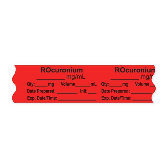 Anesthesia Tape, with Expiration Date, Time & Initial (Removable), "Rocuronium mg/ml" 3/4" x 500", Fluorescent Red - 333 Imprints - 500 Inches per Roll