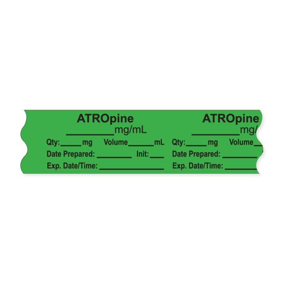 Anesthesia Tape, with Expiration Date, Time & Initial (Removable), "Atropine mg/ml" 3/4" x 500", Green, - 333 Imprints - 500 Inches per Roll