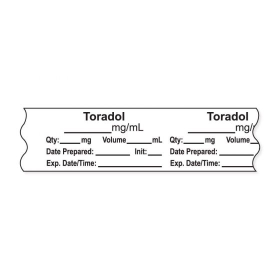 Anesthesia Tape, with Expiration Date, Time & Initial (Removable), "Toradol mg/ml" 3/4" x 500" White - 333 Imprints - 500 Inches per Roll