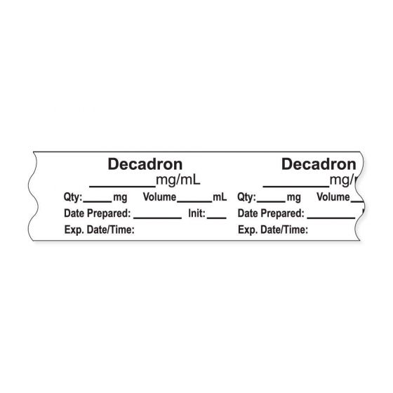 Anesthesia Tape, with Expiration Date, Time & Initial (Removable), "Decadron mg/ml" 3/4" x 500" White - 333 Imprints - 500 Inches per Roll