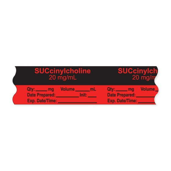 Anesthesia Tape, with Expiration Date, Time & Initial (Removable), "Succinylcholine 20 mg/ml" 3/4" x 500", Fluorescent Red - 333 Imprints - 500 Inches per Roll