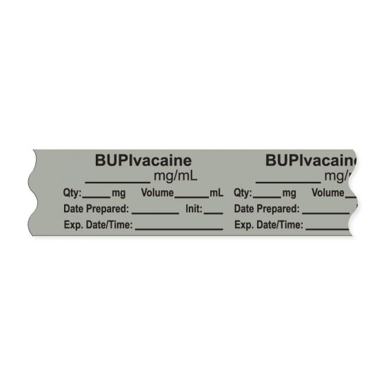 Anesthesia Tape, with Expiration Date, Time & Initial (Removable), "Bupivacaine mg/ml" 3/4" x 500", Gray - 333 Imprints - 500 Inches per Roll