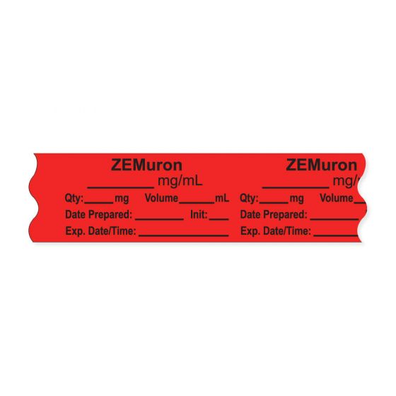 Anesthesia Tape, with Expiration Date, Time & Initial (Removable), "Zemuron mg/ml" 3/4" x 500", Fluorescent Red - 333 Imprints - 500 Inches per Roll