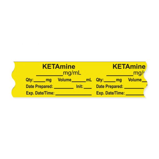 Anesthesia Tape, with Expiration Date, Time & Initial (Removable), "Ketamine mg/ml" 3/4" x 500", Yellow - 333 Imprints - 500 Inches per Roll