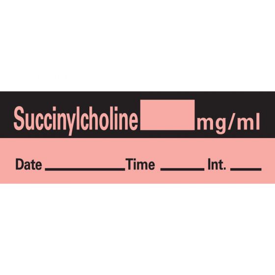 Anesthesia Tape with Date, Time, and Initial Removable Succinylcholine mg/ml 1" Core 1/2" x 500" Imprints Fl. Red 333 500 Inches per Roll