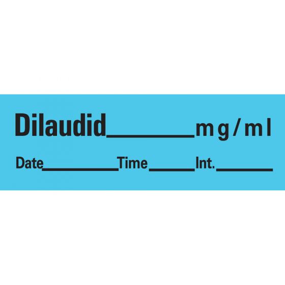 Anesthesia Tape with Date, Time & Initial (Removable) Dilaudid mg/ml 1/2" x 500" - 333 Imprints - Blue - 500 Inches per Roll