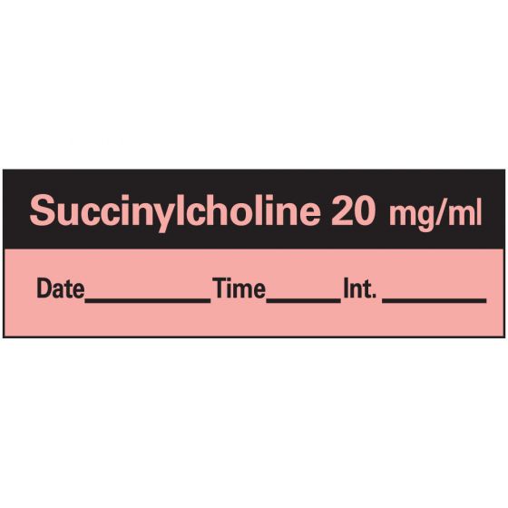 Anesthesia Tape with Date, Time, and Initial Removable Succinylcholine 20 mg/ml 1" Core 1/2" x 500" Imprints Fl. Red 333 500 Inches per Roll