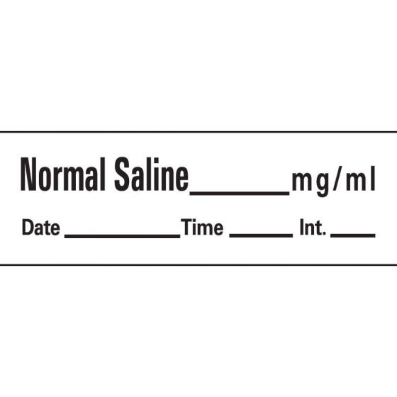 Anesthesia Tape with Date, Time & Initial (Removable) Normal Saline mg/ml 1/2" x 500" - 333 Imprints - White - 500 Inches per Roll