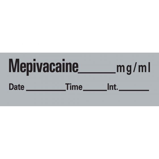 Anesthesia Tape with Date, Time & Initial (Removable) Mepivacaine mg/ml 1/2" x 500" - 333 Imprints - Gray - 500 Inches per Roll