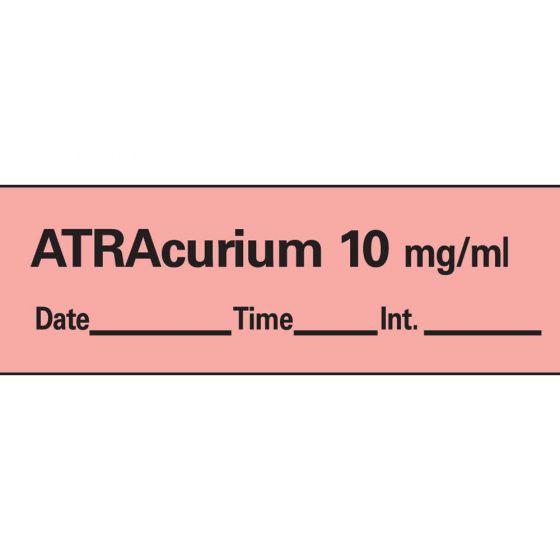 Anesthesia Tape with Date, Time & Initial (Removable) Atracurium 10 mg/ml 1 Core 1/2" x 500" - 333 Imprints - Fluorescent Red - 500 Inches per Roll