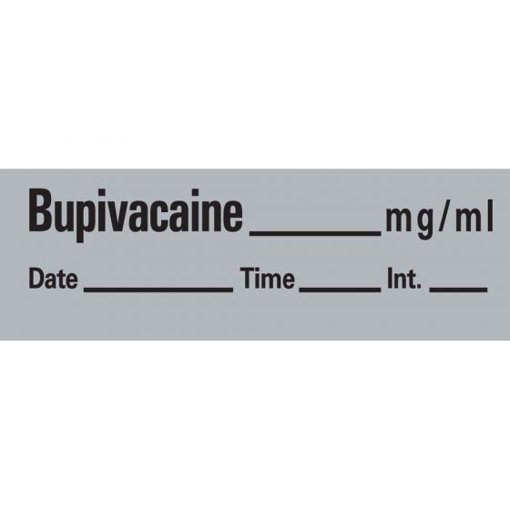 Anesthesia Tape with Date, Time & Initial (Removable) Bupivacaine mg/ml 1/2" x 500" - 333 Imprints - Gray - 500 Inches per Roll