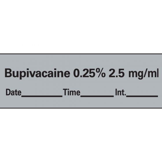 Anesthesia Tape with Date, Time, and Initial Removable Bupivacaine 0.25% 2.5 mg/ml 1" Core 1/2" x 500" Imprints Gray 333 500 Inches per Roll