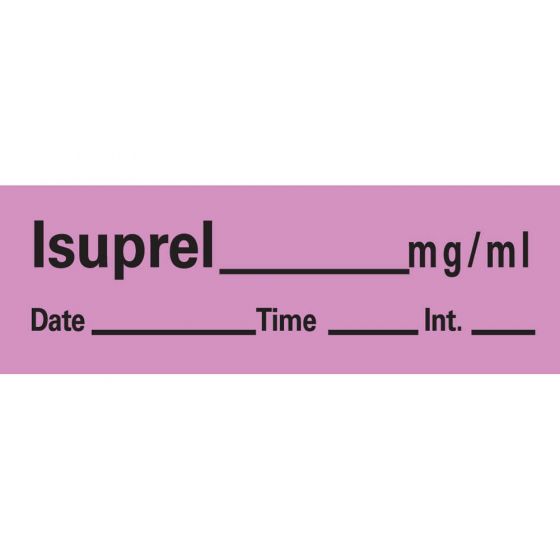 Anesthesia Tape with Date, Time & Initial (Removable) Isuprel mg/ml 1/2" x 500" - 333 Imprints - Violet - 500 Inches per Roll