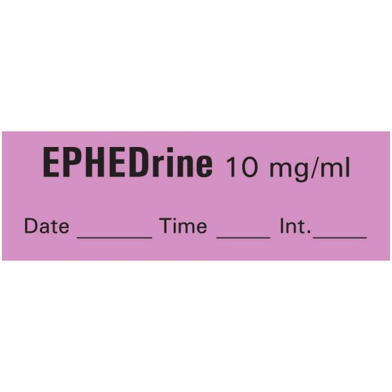 Anesthesia Tape with Date, Time & Initial (Removable) Ephedrine 10 mg/ml 1 Core 1/2" x 500" - 333 Imprints - Violet - 500 Inches per Roll