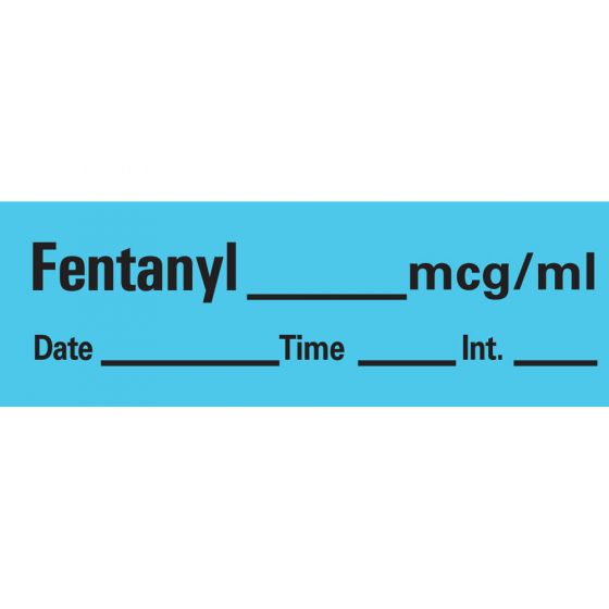 Anesthesia Tape with Date, Time & Initial (Removable) Fentanyl mcg/ml 1/2" x 500" - 333 Imprints - Blue - 500 Inches per Roll