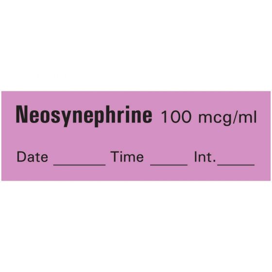 Anesthesia Tape with Date, Time, and Initial Removable Neosynephrine 100 mcg/ml 1 Core 1/2" x 500" Imprints Violet 333 500 Inches per Roll