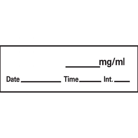 Anesthesia Tape with Date, Time & Initial (Removable) mg/ml Date Time 1/2" x 500" - 333 Imprints - White - 500 Inches per Roll