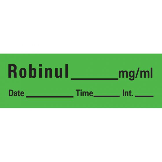 Anesthesia Tape with Date, Time & Initial (Removable) Robinul mg/ml 1/2" x 500" - 333 Imprints - Green - 500 Inches per Roll