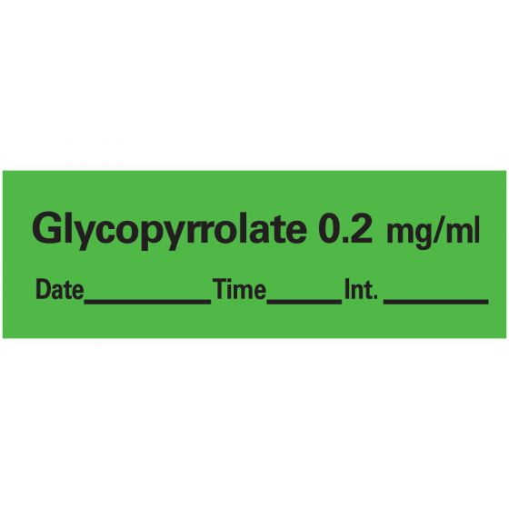 Anesthesia Tape with Date, Time, and Initial Removable Glycopyrrolate 0.2 mg/ml 1" Core 1/2" x 500" Imprints Green 333 500 Inches per Roll