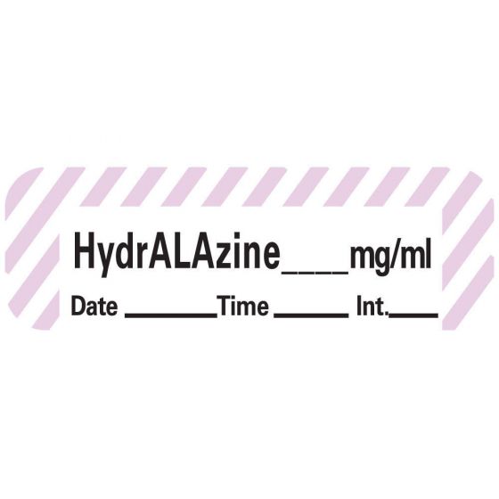 Anesthesia Tape with Date, Time & Initial (Removable) Hydralazine mg/ml 1/2" x 500" - 333 Imprints - White with Violet - 500 Inches per Roll