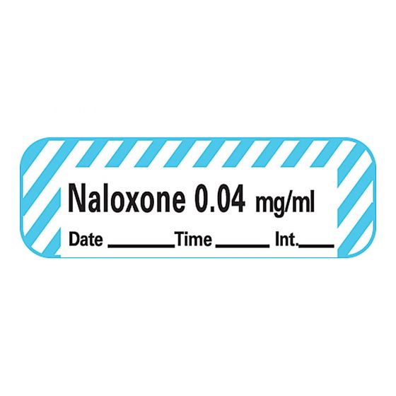 Anesthesia Tape with Date, Time & Initial (Removable) Naloxone 0.04 mg/ml 1/2" x 500" - 333 Imprints - White with Blue - 500 Inches per Roll