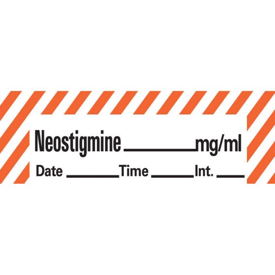 Anesthesia Tape with Date, Time & Initial (Removable) Neostigmine mg/ml 1/2" x 500" - 333 Imprints - White with Fluorescent Red - 500 Inches per Roll