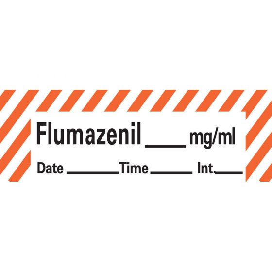 Anesthesia Tape with Date, Time & Initial (Removable) Flumazenil mg/ml 1/2" x 500" - 333 Imprints - White with Fluorescent Red - 500 Inches per Roll