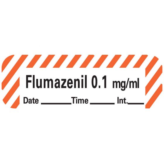 Anesthesia Tape with Date, Time & Initial (Removable) Flumazenil 0.1" mg/ml 1 Core 1/2" x 500" - 333 Imprints - White with Fluorescent Red - 500 Inches per Roll