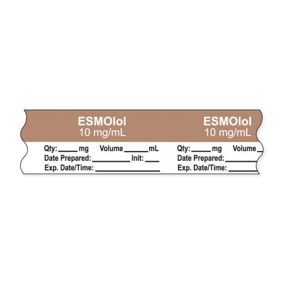 Anesthesia Tape, with Expiration Date, Time & Initial (Removable), "Esmolol 10 mg/ml" 3/4" x 500", Copper with White, - 333 Imprints - 500 Inches per Roll