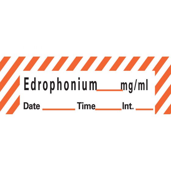 Anesthesia Tape with Date, Time & Initial (Removable) Edrophonium mg/ml 1/2" x 500" - 333 Imprints - White with Fluorescent Red - 500 Inches per Roll