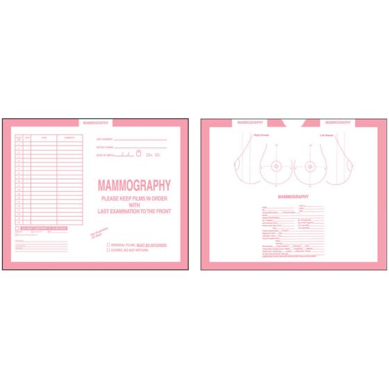 Category Insert Jacket Open Top Mammography Pink 28# Kraft 10-1/2"x12-1/2" - 250 per Case